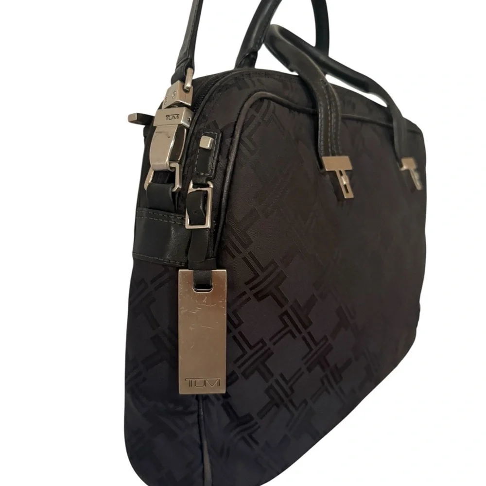 Tumi Black Briefcase with Leather Trim and Silver Hardware